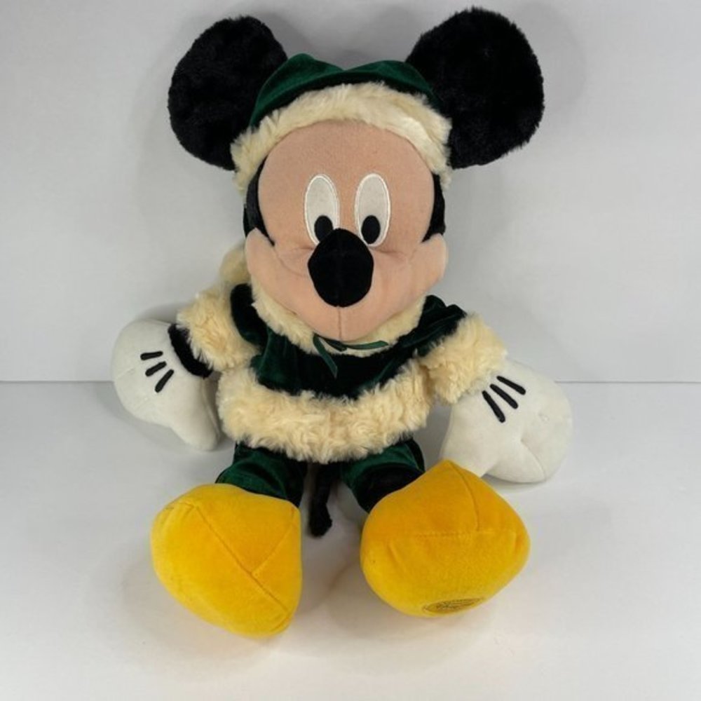 Disney Store Mickey Traditions Christmas Plush Green‎ Velvet Santa Suit 14"